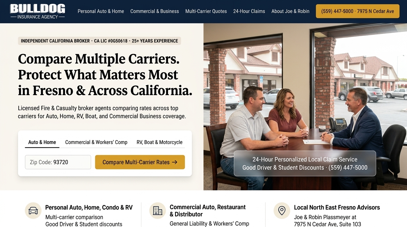 Proposed Bulldog Insurance Agency homepage preview